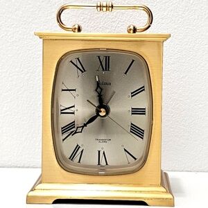 Bulova Gold Square Mantle Carriage Table Transistor Alarm Clock